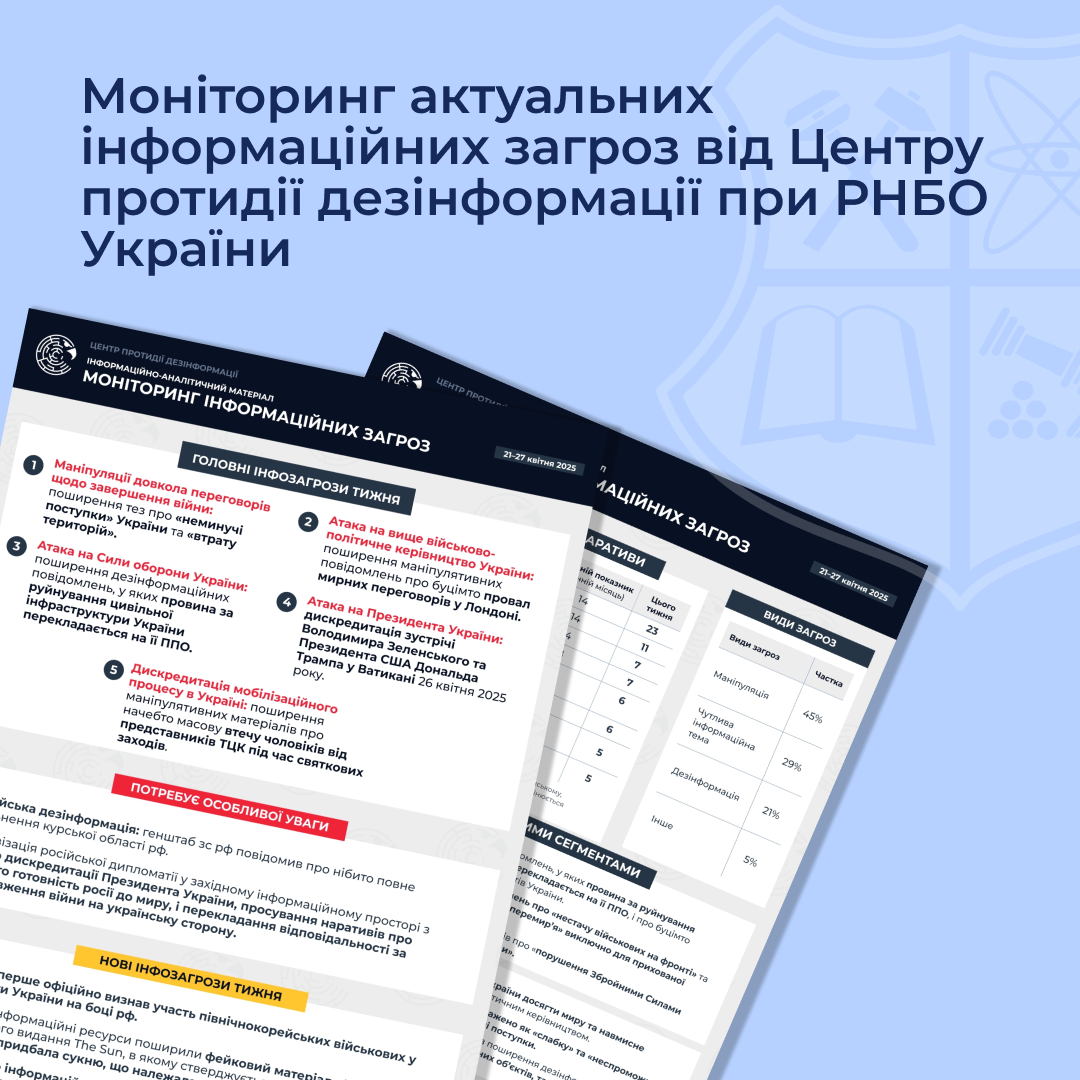 Monitoring of current information threats from the Center for Countering Disinformation at the National Security and Defense Council of Ukraine