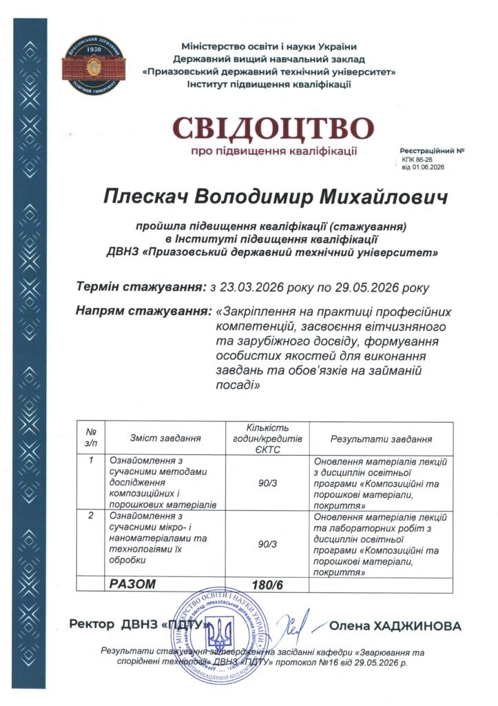 Новини кафедри «Композиційні матеріали, хімія та технології»