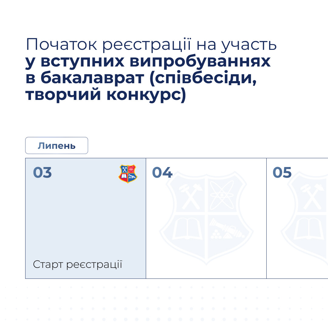 Початок реєстрації на участь у вступних випробуваннях в бакалаврат (співбесіди, творчий конкурс)