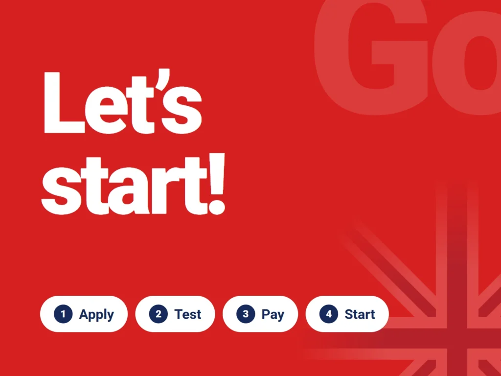 Let’s start! Apply, test, pay, start